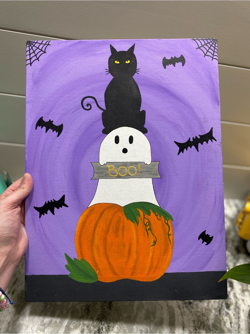 Halloween Ghost and Pumpkin Canvas Board Art